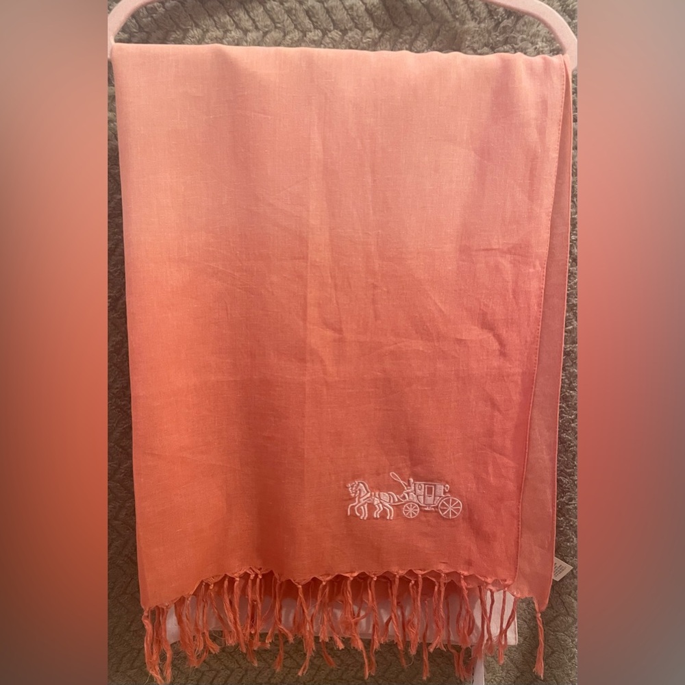 COACH Coral ombré Scarf with Embroidered Carriage Design